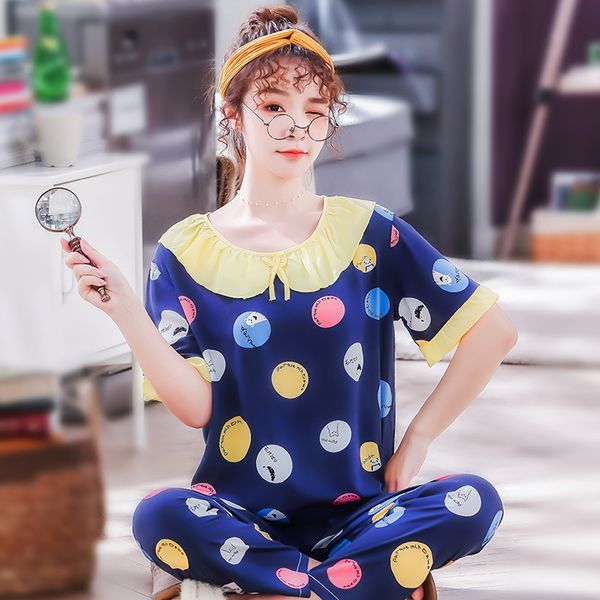 summer pajamas set doll collar women pyjamas cute cartoon pattern home wear blue short sleeve casult nightwear, Black;red
summer pajamas set doll collar women pyjamas cute cartoon pattern home wear blue short sleeve casult nightwear, Black;red