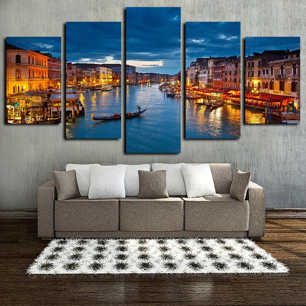 

canvas wall art venice water city boat light landscape paintings pictures print on canvas oil painting wall artworks 5 panels home wall deco