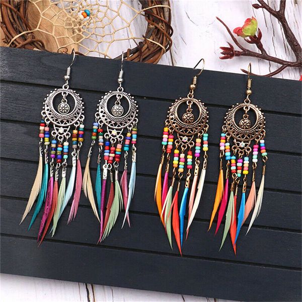dangle & chandelier personality exaggerated earrings for women bohemian retro hollow oval colorful beads feather tassel, Silver
dangle & chandelier personality exaggerated earrings for women bohemian retro hollow oval colorful beads feather tassel, Silver