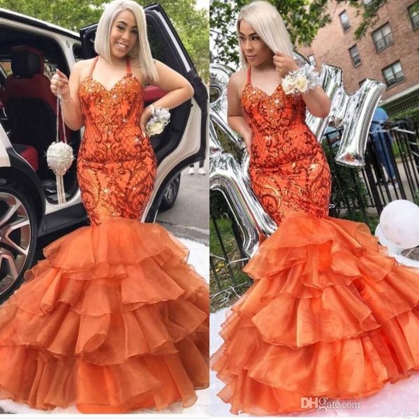 african halter prom dresses long sequins appliques ruffles mermaid evening gowns tiered ruffles plus size party dress robes de soiree, Black;red
african halter prom dresses long sequins appliques ruffles mermaid evening gowns tiered ruffles plus size party dress robes de soiree, Black;red