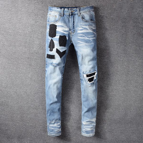 2020amiri trend high street jeans male stitching ripped slim men's designer pants street popular distressed denim trousers 04, Blue
2020amiri trend high street jeans male stitching ripped slim men's designer pants street popular distressed denim trousers 04, Blue