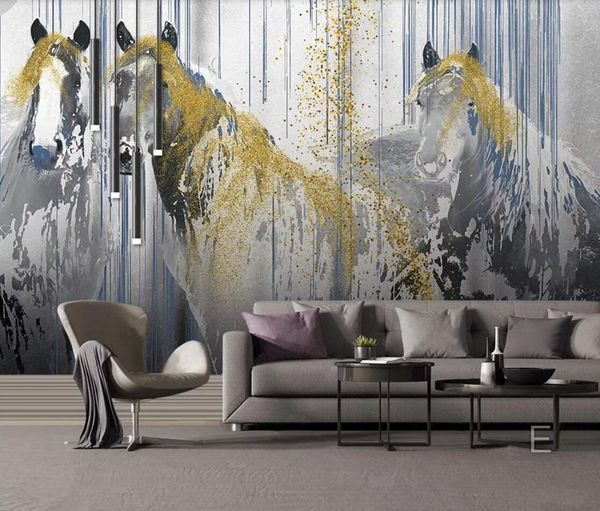 

abstract gold horse wallpaper 3d mural picture for living room canvas print art wall paper hand painting contact paper