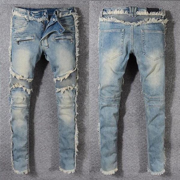 mens designer brand black jeans skinny ripped destroyed stretch slim fit hop hop pants with holes for men, Blue
mens designer brand black jeans skinny ripped destroyed stretch slim fit hop hop pants with holes for men, Blue