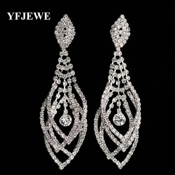 yfjewe fashion pendientes long drop earrings unique natural big earrings for women fine jewelry wedding party gift brincos e393, Silver