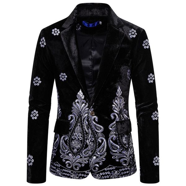 clan style royal blue velvet mens floral blazer luxury silver thread embroidery single button wedding suits for men social, White;black
clan style royal blue velvet mens floral blazer luxury silver thread embroidery single button wedding suits for men social, White;black