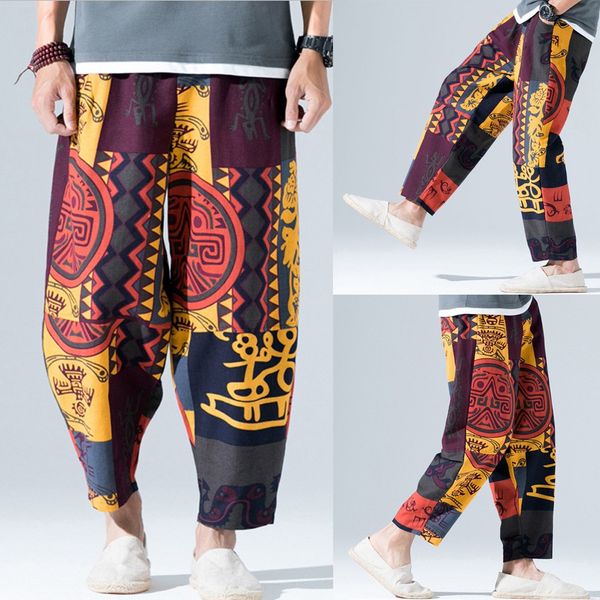 men's print pants cotton linen loose pockets cotton printed trousers retro mid waist long length midweight casual printed pants, Black
men's print pants cotton linen loose pockets cotton printed trousers retro mid waist long length midweight casual printed pants, Black