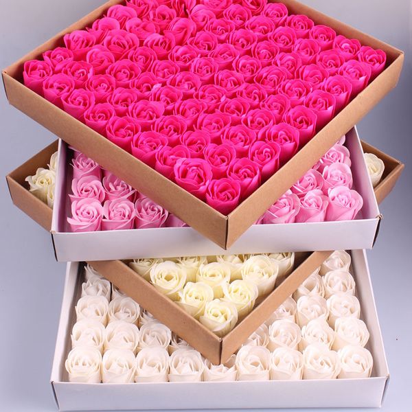 81 Pcs Rose Soap Flower Set 3 Layers 16 Solid Colors Heart-shaped Rose Soap Flower Romantic Wedding Party Gift Handmade Petals Diy Decor