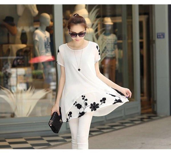 2019 summer wear new style women's short sleeved women's dress embroidered chiffon shirt fat mm large size, White
2019 summer wear new style women's short sleeved women's dress embroidered chiffon shirt fat mm large size, White