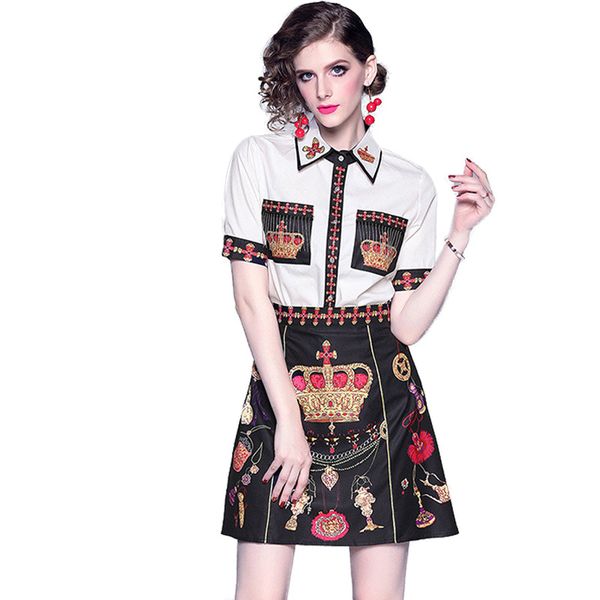 2019 new fashion tweed womens clothing 2 piece set lapel short sleeve printed short skirt set women two piece shorts sets plus size -2xl, White
2019 new fashion tweed womens clothing 2 piece set lapel short sleeve printed short skirt set women two piece shorts sets plus size -2xl, White