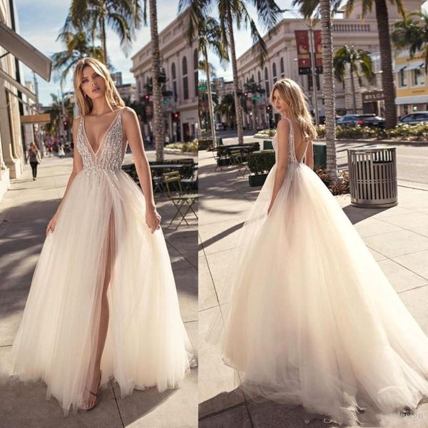 Berta 2019 Sexy V Neck Wedding Dresses Tulle Ivory Sheer See Through Open Back Long Split Side Pageant Bridal Gowns
Berta 2019 Sexy V Neck Wedding Dresses Tulle Ivory Sheer See Through Open Back Long Split Side Pageant Bridal Gowns