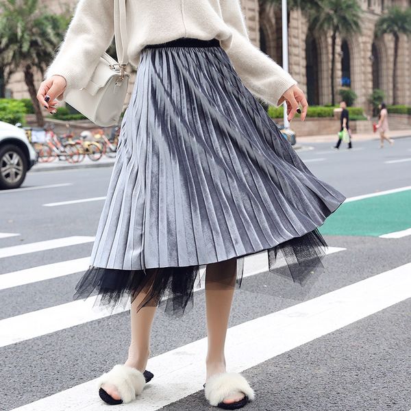 2020 skirts womens spring autumn net yarn a word skirt inthe long section on both sides wear irregular gold velvet pleated skirt, Black
2020 skirts womens spring autumn net yarn a word skirt inthe long section on both sides wear irregular gold velvet pleated skirt, Black