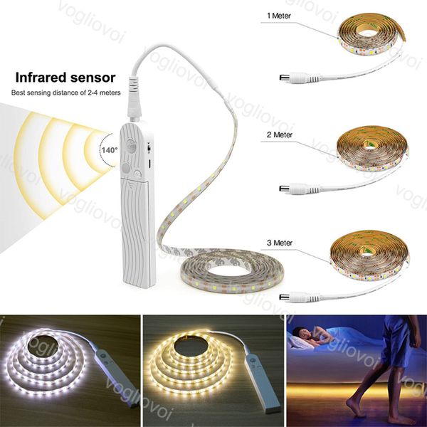 Motion Sensor Led Light Night Lights Strip 1m 2m 3m Cabinet Under Bed Lamp Rope Night Lamp For Stairs Hallway Closet Kitchen Eub