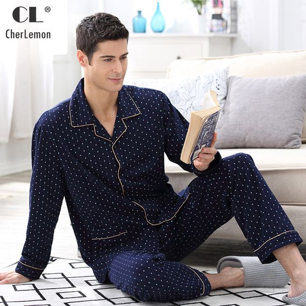 cherlemon spring & autumn mens cotton long sleeve pajamas classic polka dot male pyjama set nightdress navy blue, Black;brown
cherlemon spring & autumn mens cotton long sleeve pajamas classic polka dot male pyjama set nightdress navy blue, Black;brown