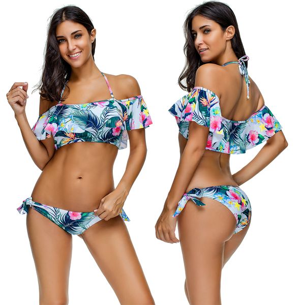 women's bikini set floral printed tankini strap halter swimsuit two piece ruched flounce triangle bathing suit, White;black
women's bikini set floral printed tankini strap halter swimsuit two piece ruched flounce triangle bathing suit, White;black