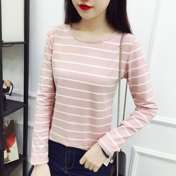 women's t-shirt spring stripe long sleeve in 2021 round neck loose fit with bottom coat and western style top, White
women's t-shirt spring stripe long sleeve in 2021 round neck loose fit with bottom coat and western style top, White
