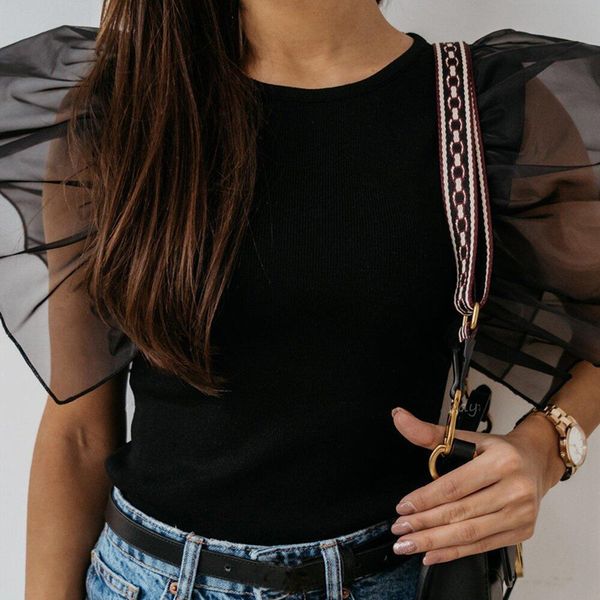 summer women black t-shirts mesh ruffles sleeve casual short sleeve o-neck tees lady solid slim t-shirt, White
summer women black t-shirts mesh ruffles sleeve casual short sleeve o-neck tees lady solid slim t-shirt, White