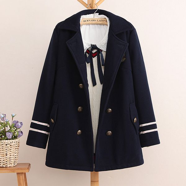 women double breasted navy blue preppy style woolen overcoat embroidery women basic coats outerwear winter england winter jacket, Black
women double breasted navy blue preppy style woolen overcoat embroidery women basic coats outerwear winter england winter jacket, Black