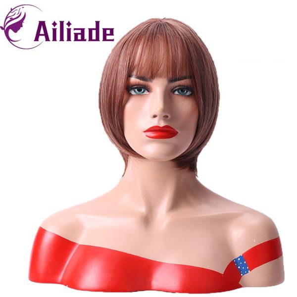 ailiade red-brown short straight hair bob wigs synthetic wig for women with bangs high temperature resistance, Black 
ailiade red-brown short straight hair bob wigs synthetic wig for women with bangs high temperature resistance, Black