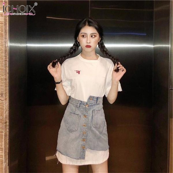 2 pieces set women long t shirt chic skirt sets korean style two piece outfit streetwear female clothing summer two pieces set, White
2 pieces set women long t shirt chic skirt sets korean style two piece outfit streetwear female clothing summer two pieces set, White