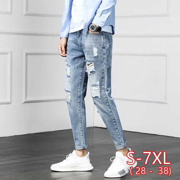 men's jeans men ripped fashion male destroyed summer thin loose korean hole denim nine pants 2021, Blue
men's jeans men ripped fashion male destroyed summer thin loose korean hole denim nine pants 2021, Blue