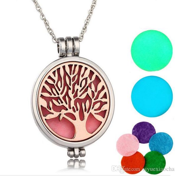 

vintage opening locket pendant necklace, life tree, night light copper hollow flowers essential oil diffuser necklaces aromatherapy pendants, Silver