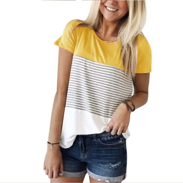 yellow europe and the united states 2019 summer new striped stitching round neck short-sleeved t-shirt women's shirt, White
yellow europe and the united states 2019 summer new striped stitching round neck short-sleeved t-shirt women's shirt, White