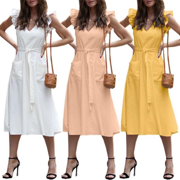 summer womens midi dresses v neck sashes solid dresses short sleeve casual womens dresses, Black;gray
summer womens midi dresses v neck sashes solid dresses short sleeve casual womens dresses, Black;gray