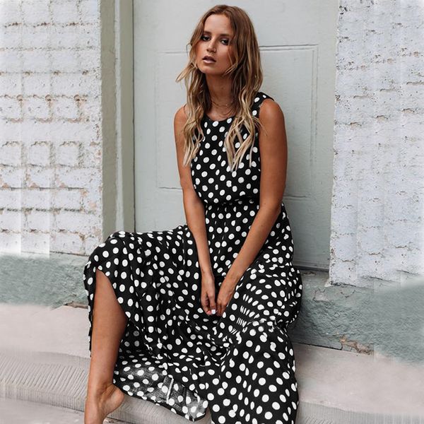 holiday daily maxi dress polka dot women party dress elegant sundress ladies long sleeveless dresses, Black;gray
holiday daily maxi dress polka dot women party dress elegant sundress ladies long sleeveless dresses, Black;gray