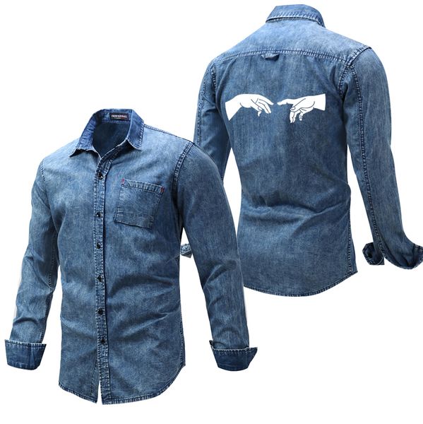 men and women denim coat lapel jacket customized vintage long sleeve jean jacket loose couple outwear dropshipping, White;black
men and women denim coat lapel jacket customized vintage long sleeve jean jacket loose couple outwear dropshipping, White;black