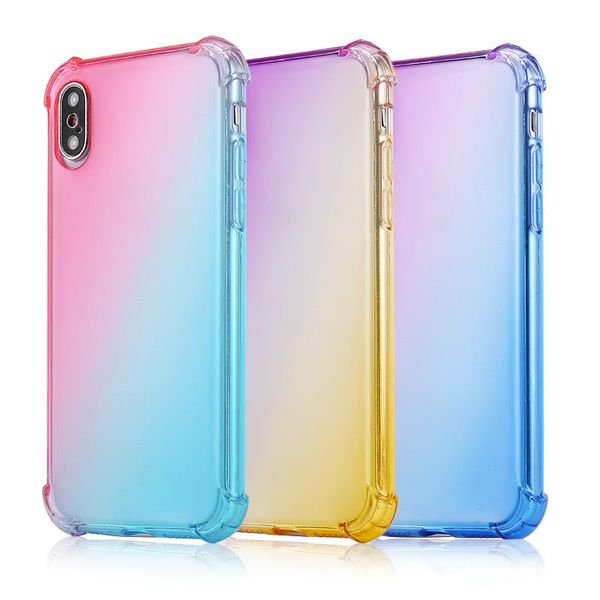 Image of Gradient Colors Anti Shock Airbag Clear Cases For iPhone 12 Mini 11 Pro Max XS 8 7Plus 6S