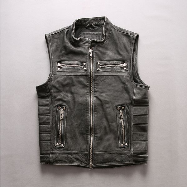 2018 new men vintage vest cow motorcycle leather vest real cowhiede riding biker s-4xl, Black
2018 new men vintage vest cow motorcycle leather vest real cowhiede riding biker s-4xl, Black