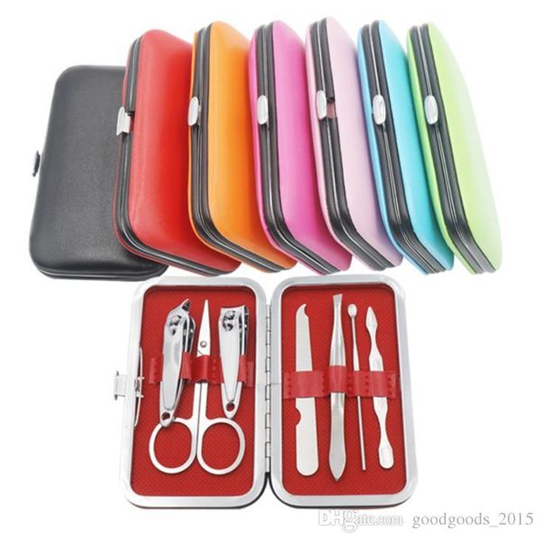 

7 pcs nail clippers kit scissors tweezer knife ear pick utility manicure set tools random colors ak074