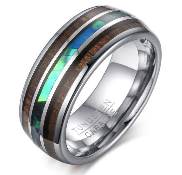 8mm tungsten carbide ring wood and shell inlay for men and women wedding band, Silver
8mm tungsten carbide ring wood and shell inlay for men and women wedding band, Silver