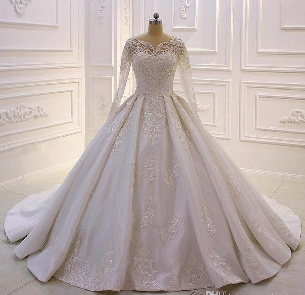 amazing lace ball gown wedding dresses bateau neck beaded long sleeves bridal gowns custom made court train tulle vestidos de novia, White
amazing lace ball gown wedding dresses bateau neck beaded long sleeves bridal gowns custom made court train tulle vestidos de novia, White
