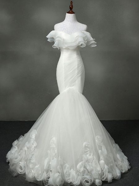designer organza tulle mermaid wedding dress hand made flowers pleats boho off shoulder layers bridal gowns bohemian wedding dress plus size, White
designer organza tulle mermaid wedding dress hand made flowers pleats boho off shoulder layers bridal gowns bohemian wedding dress plus size, White