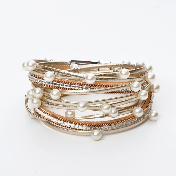 2020 fashion multi-layer women bracelets bangles pearl metal beaded charm bracelets magnet buckle leather for women, White
2020 fashion multi-layer women bracelets bangles pearl metal beaded charm bracelets magnet buckle leather for women, White