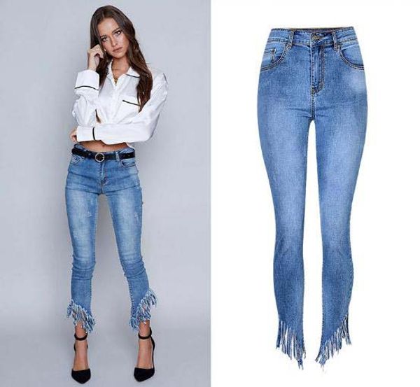 female fashion high waist jeans slim skinny elastic women pencil pants tassels irregular nine points denim trousers women d156, Blue
female fashion high waist jeans slim skinny elastic women pencil pants tassels irregular nine points denim trousers women d156, Blue