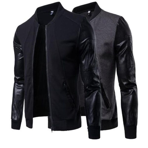spring and autumn new british temperament men's stand collar jacket leather sleeve stitching short cardigan jackets coat, Black;brown
spring and autumn new british temperament men's stand collar jacket leather sleeve stitching short cardigan jackets coat, Black;brown