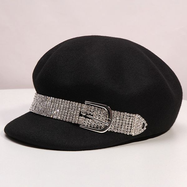 black wool octagonal cap women autumn winter fashion cap beret british-style equestr european american-style rhinestone belt buckle, Blue;gray
black wool octagonal cap women autumn winter fashion cap beret british-style equestr european american-style rhinestone belt buckle, Blue;gray