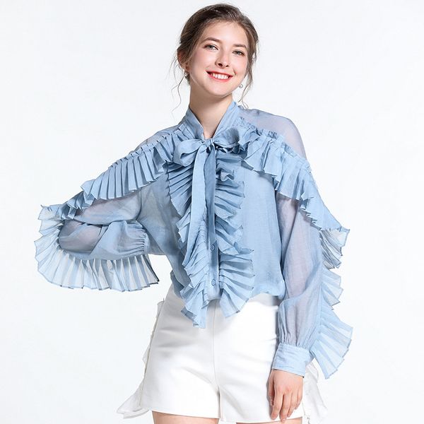 spring 2019 women's pleated ruffles bow collar shirts sweet long sleeve solid loose blouses jc2724, White
spring 2019 women's pleated ruffles bow collar shirts sweet long sleeve solid loose blouses jc2724, White