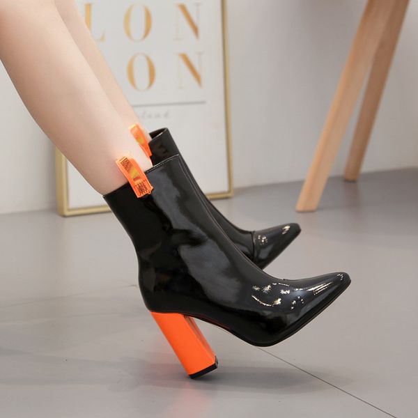 women's short boots women pu leather ankle boots thick heels pointed toe night club party shoes woman basic office pumps, Black
women's short boots women pu leather ankle boots thick heels pointed toe night club party shoes woman basic office pumps, Black