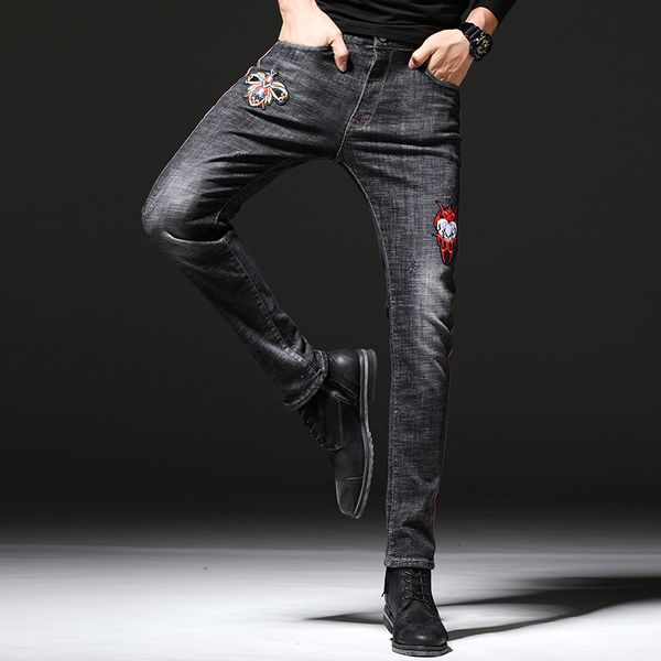 nice autumn winter men skinny ripped embroidered stretch jeans trendy holes straight denim trouers, Blue
nice autumn winter men skinny ripped embroidered stretch jeans trendy holes straight denim trouers, Blue
