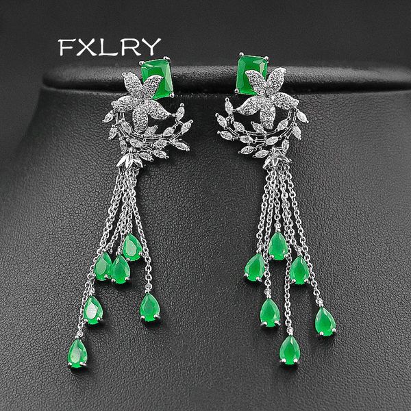 fxlry new elegant retro long cz green tassel drop earring for women bride wedding gift, Silver
fxlry new elegant retro long cz green tassel drop earring for women bride wedding gift, Silver
