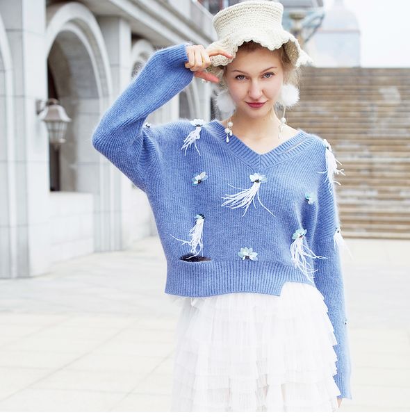 spring lake blue embroidery flower loose pullover warm sweater thin short slim fit knitted sweater blouse women designer clothes, White;black
spring lake blue embroidery flower loose pullover warm sweater thin short slim fit knitted sweater blouse women designer clothes, White;black