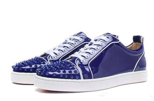 19 new luxury low blue patent leather flat casual red bottom shoes for men women party designer sneakers casual walking shoes, Black
19 new luxury low blue patent leather flat casual red bottom shoes for men women party designer sneakers casual walking shoes, Black