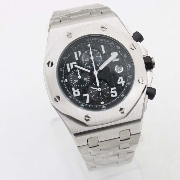 audemar pigue luxury men watch quartz movement chronoscope 15400 royal oak series white/black mens dial fashion watch rubber mens watches, Slivery;brown