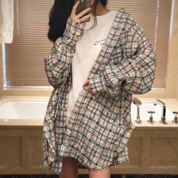 long sleeve tweed small fragrance woven coat women's medium and long shirt coat autumn, Black;brown
long sleeve tweed small fragrance woven coat women's medium and long shirt coat autumn, Black;brown