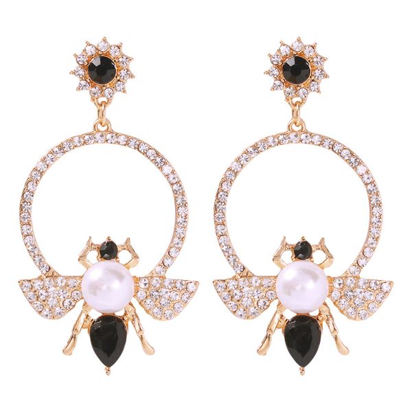 new trendy fashion luxury designer exaggerated diamond rhinestone lovely cute insects bee pearl pendant stud earrings for women, Golden;silver
new trendy fashion luxury designer exaggerated diamond rhinestone lovely cute insects bee pearl pendant stud earrings for women, Golden;silver