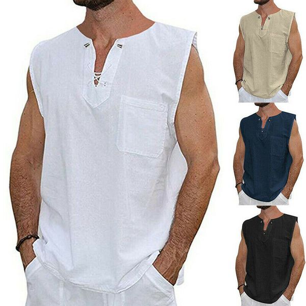 men' tank fashion men baggy solid color cotton linen summer sleeveless casual wear male bandage collar pullover sport, White;black
men' tank fashion men baggy solid color cotton linen summer sleeveless casual wear male bandage collar pullover sport, White;black