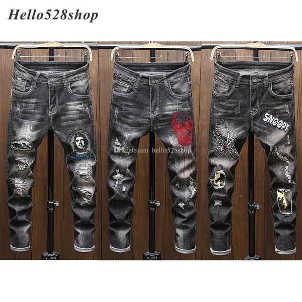 hello528shop classic vintage men's embroidered hole patch jeans youth straight slim spider print scraping long trousers pants, Blue
hello528shop classic vintage men's embroidered hole patch jeans youth straight slim spider print scraping long trousers pants, Blue